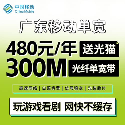 广东移动单宽带多少钱一个月 480元包年300M光纤单宽带