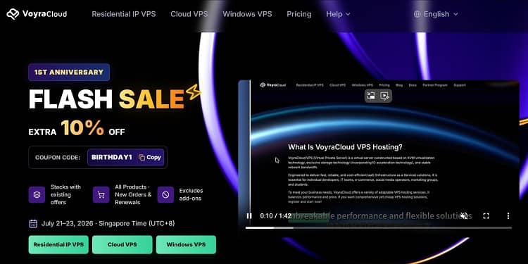VoyraCloud全线特惠:港日英美住宅IP+多国云VPS,Win系统直降10%